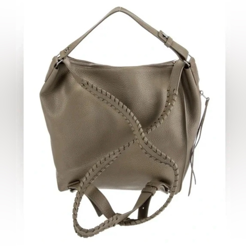 All Saints Kita Convertible Taupe Braided-Detail Leather Backpack